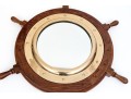 Vintage Teak Framed Ship Wheel Form Mirror