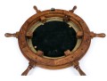 Vintage Teak Framed Ship Wheel Form Mirror