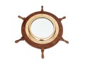 Vintage Teak Framed Ship Wheel Form Mirror