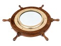 Vintage Teak Framed Ship Wheel Form Mirror