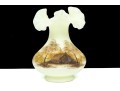 Fenton Uranium Glass Vase With Hand Painted Cabin Scene 