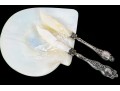 Mother Of Pearl Caviar Plate With Two Sterling Handled Knives