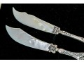 Mother Of Pearl Caviar Plate With Two Sterling Handled Knives