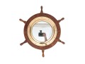 Vintage Teak Framed Ship Wheel Form Mirror