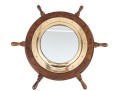 Vintage Teak Framed Ship Wheel Form Mirror