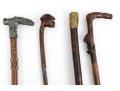 Lot Of Four Assorted Canes And Walking Sticks, Assorted Motifs, Including Mixed Metal