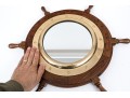 Vintage Teak Framed Ship Wheel Form Mirror