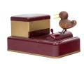 Fun Vintage Bird Motif Maroon And Gold Tone Vintage Cigarette Dispenser