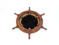 Vintage Teak Framed Ship Wheel Form Mirror