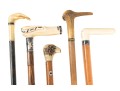 Lot Of Five Assorted Canes, Assorted Woods, Including A Hand Motif