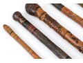 Lot Of Five Assorted Canes And Walking Sticks, Assorted Carved And Painted Or Stained Woods