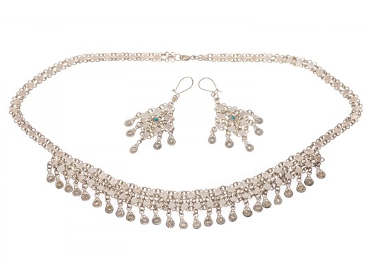 Sterling Silver Striking Fringe Necklace And Matching Earring Set