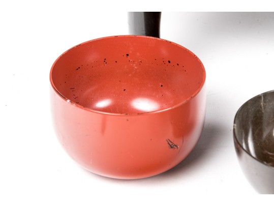 Group Of Asian Lacquered Stands, Cups And Bowls