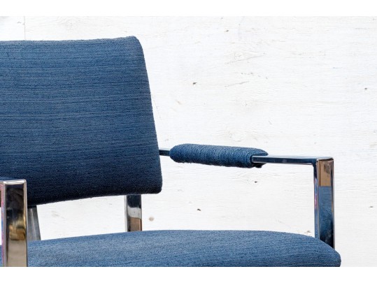 Pair Of Chrome Framed Upholstered Armchairs