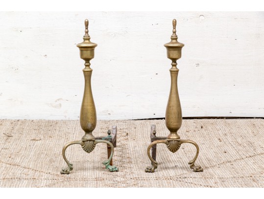 Pair Of Antique Brass Andirons