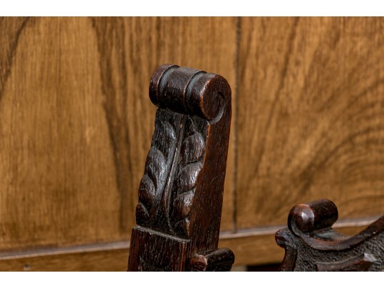 Pair Of Antique Carved Oak Side Chairs 