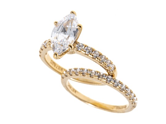 Sterling Vermeil CZ Engagement Ring And Wedding Band Set, Size 7