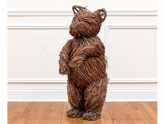 Playful Three Foot Wicker Teddy Bear