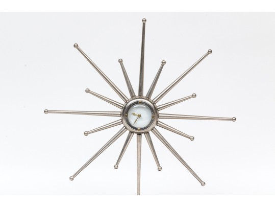 Vintage Sunburst Battery Table Clock By Surya India