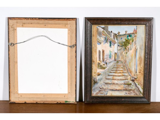 G. Darcy, Two Signed Watercolors On Paper, Mediterranean Village Streets