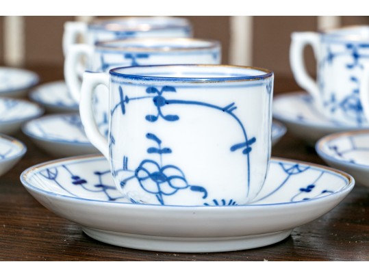 Vintage Continental Blue And White Porcelain Demitasse Set