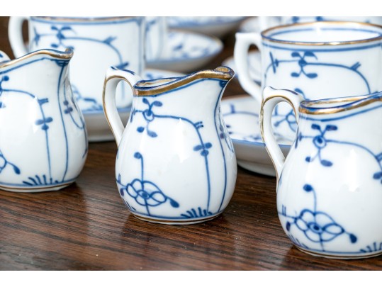 Vintage Continental Blue And White Porcelain Demitasse Set