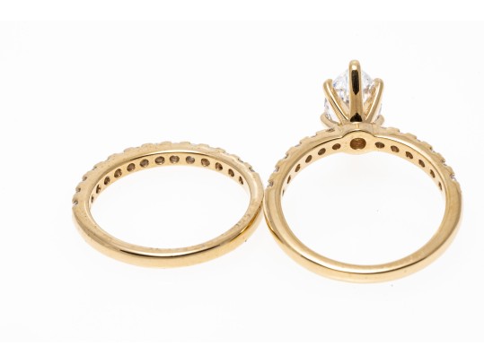 Sterling Vermeil CZ Engagement Ring And Wedding Band Set, Size 7