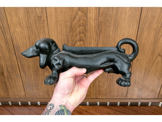Black Painted Iron Boot Scrape Dachshund Shaped