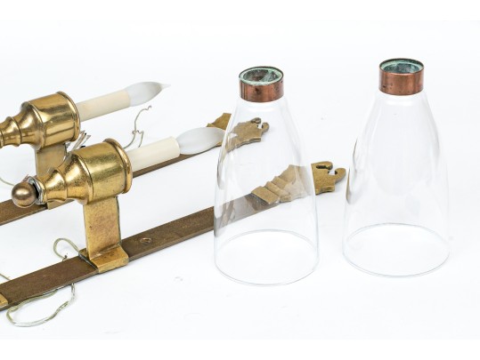 Pair Of Quality Heavy Brass And Glass Wall Sconces