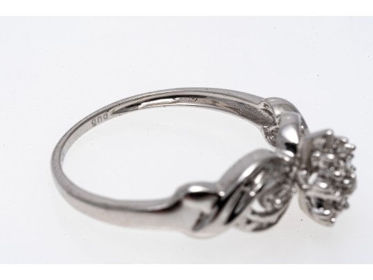 Ornate 10K White Gold Diamond Ring, Size 6.75