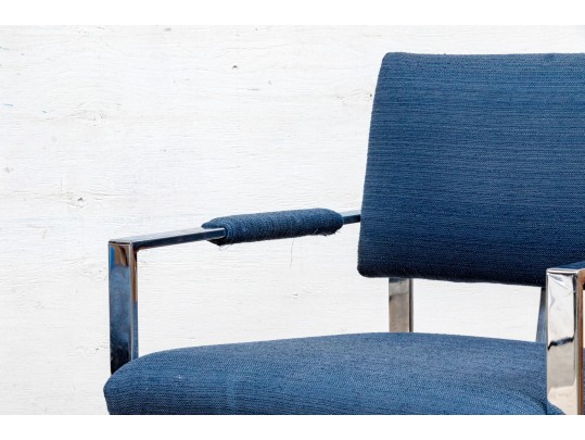 Pair Of Chrome Framed Upholstered Armchairs