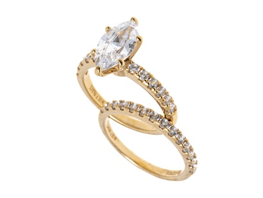 Sterling Vermeil CZ Engagement Ring And Wedding Band Set, Size 7