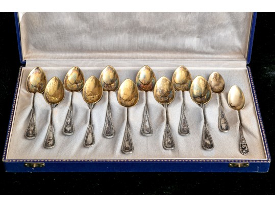 12 Antique German 800 Silver Demitasse Spoons, Boxed    4.105 Troy Ozs. 