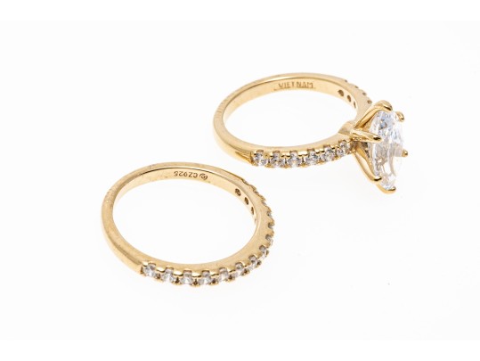 Sterling Vermeil CZ Engagement Ring And Wedding Band Set, Size 7