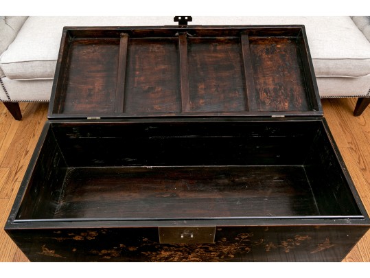 Chinese Black Lacquered Chest On Stand