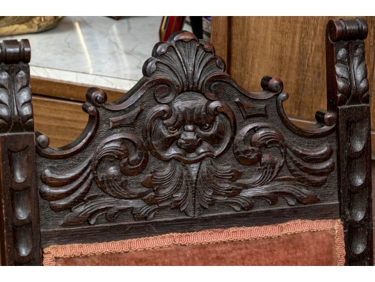 Pair Of Antique Carved Oak Side Chairs 