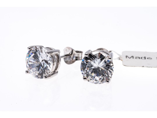 Sterling Silver And Zirconia Stud Earrings.
