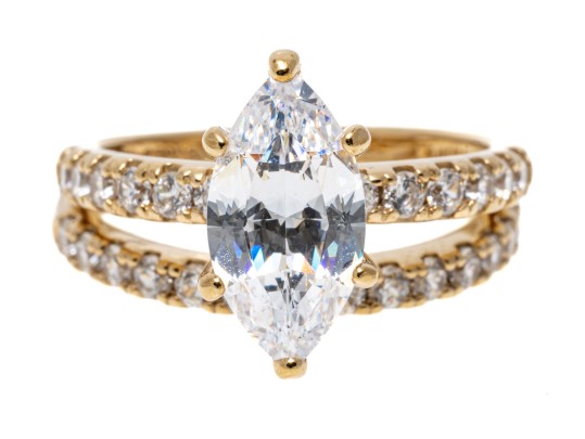 Sterling Vermeil CZ Engagement Ring And Wedding Band Set, Size 7
