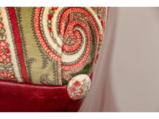 Pair Of Ottomans In Red Leather And Velveteen