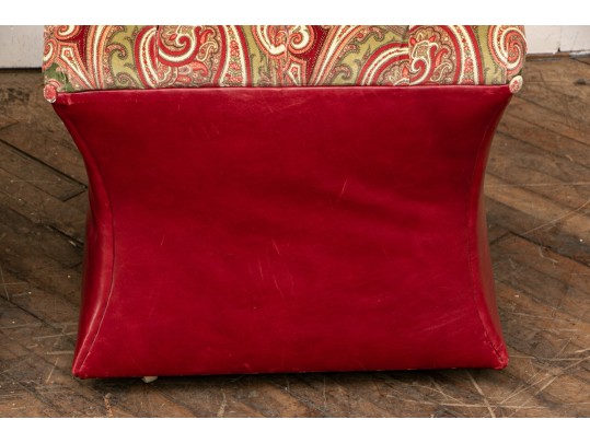 Pair Of Ottomans In Red Leather And Velveteen