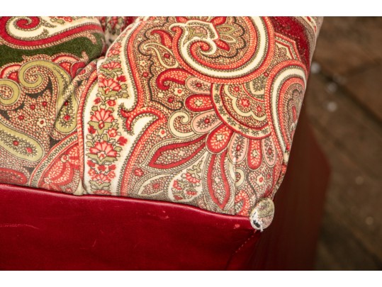 Pair Of Ottomans In Red Leather And Velveteen