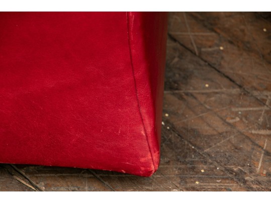 Pair Of Ottomans In Red Leather And Velveteen