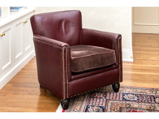 Leather Upholstered Club Chair With Fabric Upholstered Seat