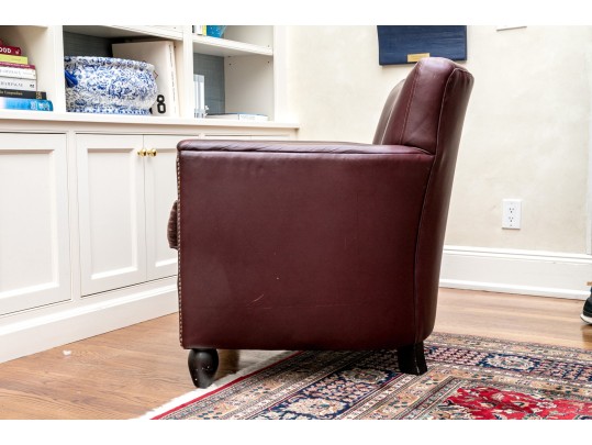 Leather Upholstered Club Chair With Fabric Upholstered Seat
