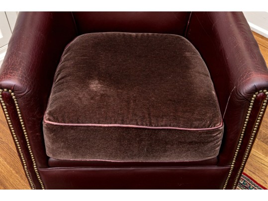 Leather Upholstered Club Chair With Fabric Upholstered Seat
