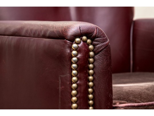 Leather Upholstered Club Chair With Fabric Upholstered Seat