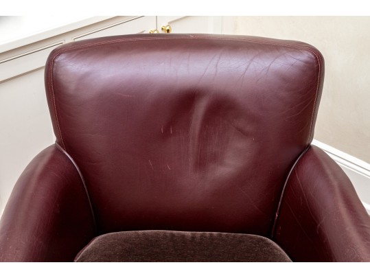 Leather Upholstered Club Chair With Fabric Upholstered Seat