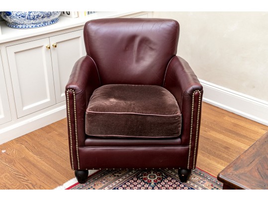 Leather Upholstered Club Chair With Fabric Upholstered Seat