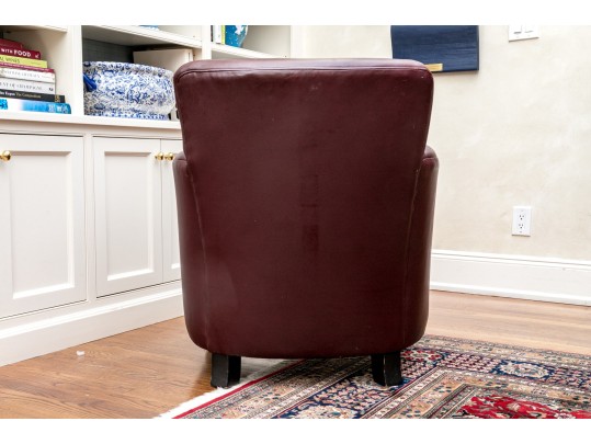 Leather Upholstered Club Chair With Fabric Upholstered Seat