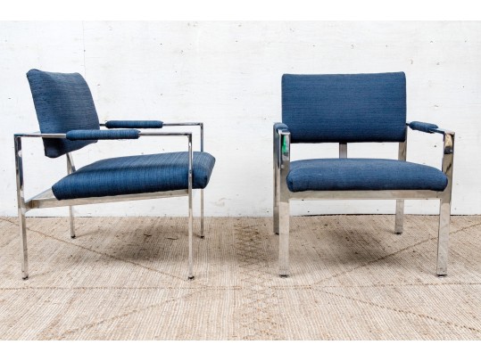 Pair Of Chrome Framed Upholstered Armchairs